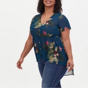 Torrid floral babydoll chiffon high low top.